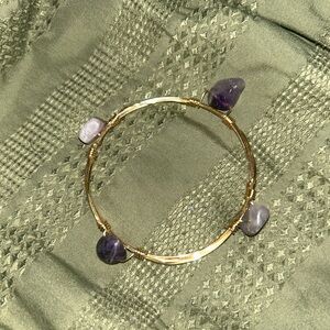Gold and Purple Stone Bangle Bracelet